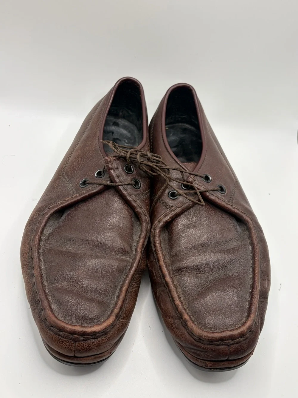 Vintage Florsheim Brown Leather Moc-Toe Lace-Up Shoes